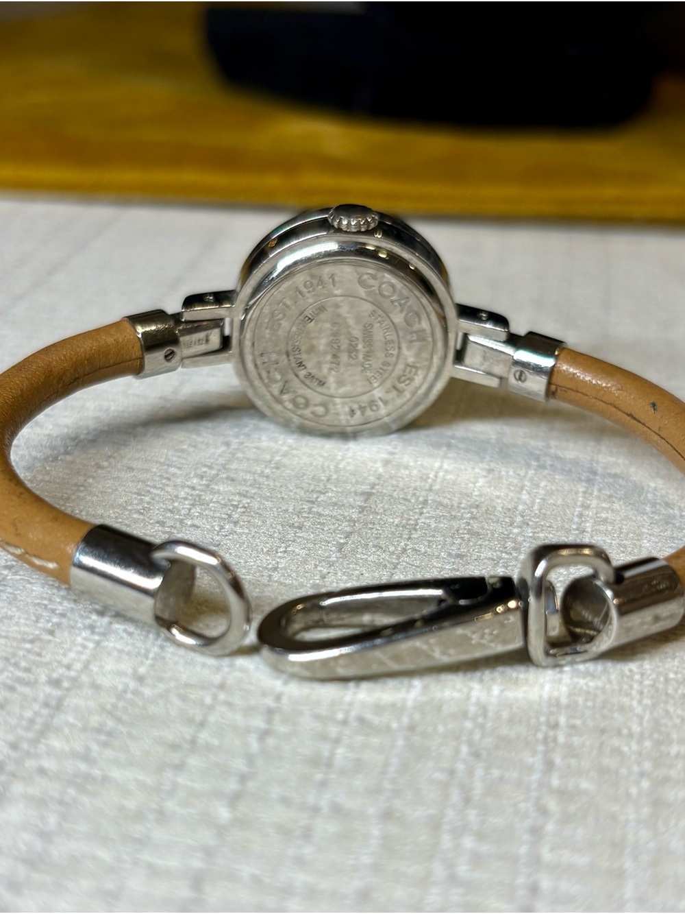 Coach Silver Tone Round Face Leather Strap Bracelet Watch - Picture 2 of 3